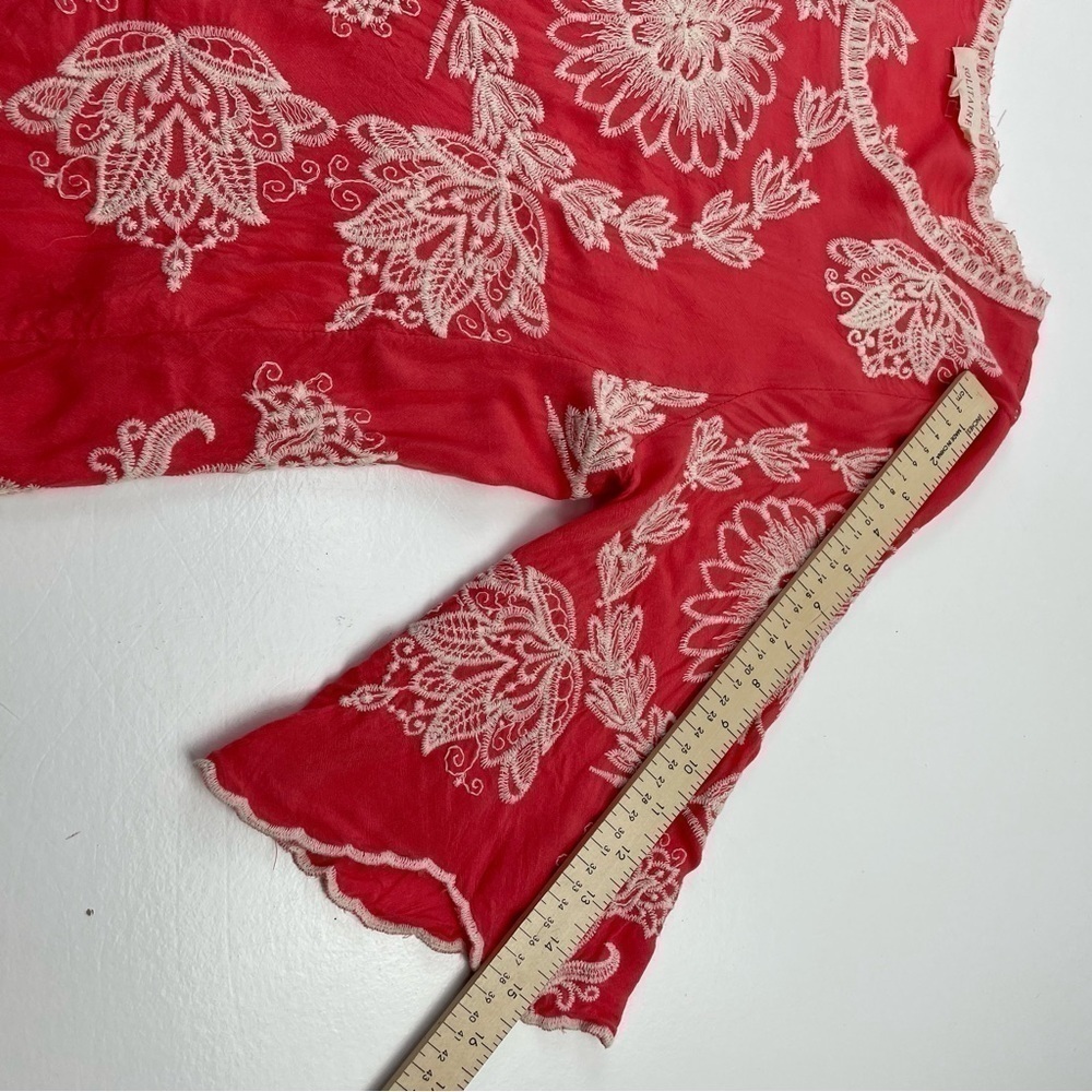 Solitaire Coral‎ Embroidered Blouse Women Size Large - Picture 7 of 9